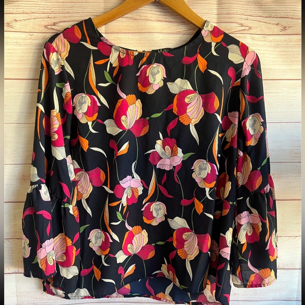 W5 Anthropologie Floral Blossom Blouse 1/4 Zip Back Women’s Large